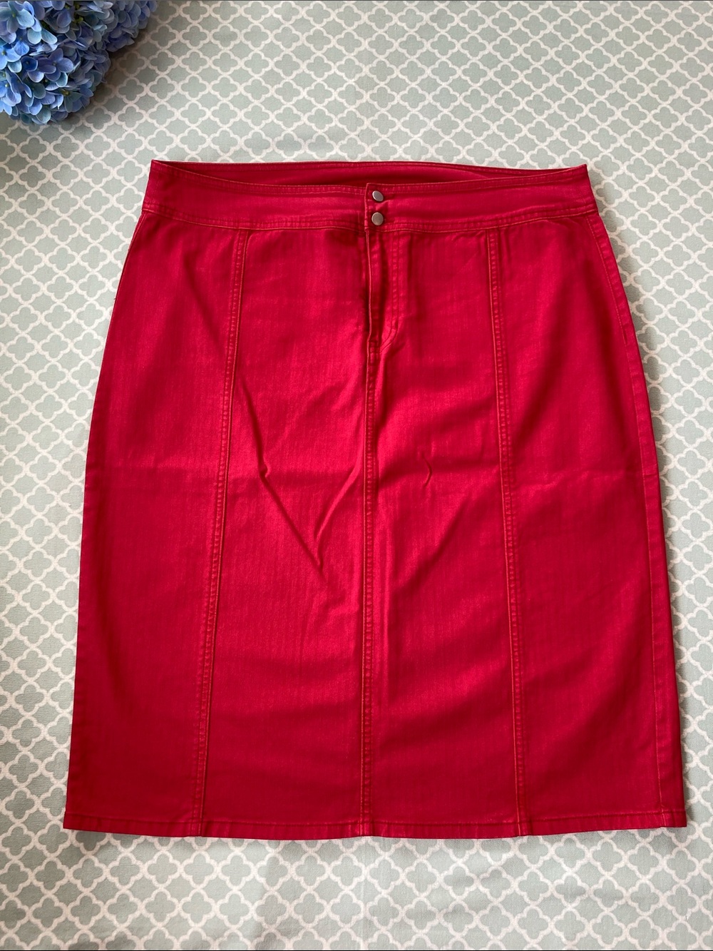 CJ Banks Red Colored Denim Paneled Pencil Skirt 16W